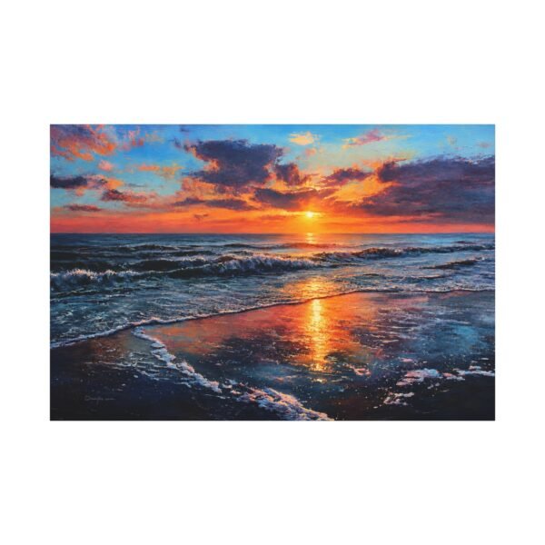 Sunset Beach Canvas Print — Stretched Matte Seascape Wall Art - Image 1