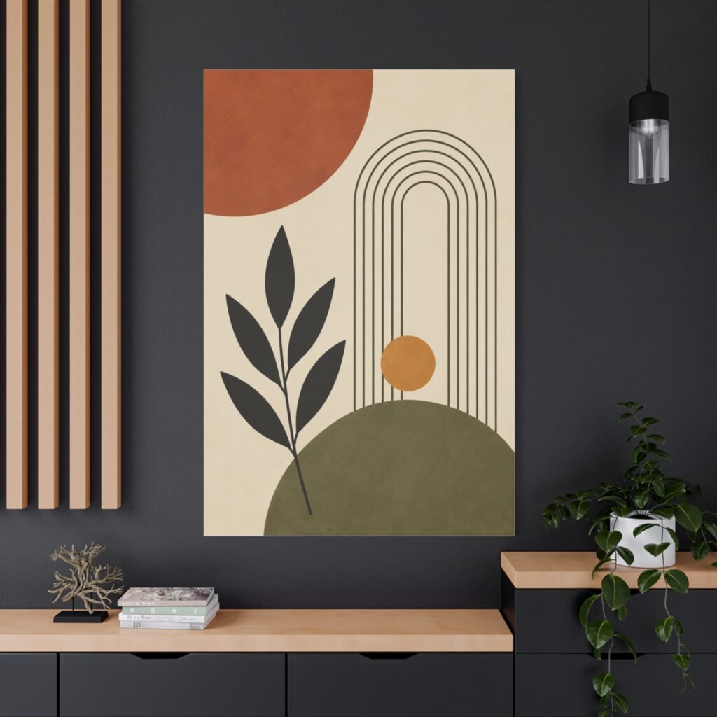 Abstract Earth Tone Canvas Wall Art - Modern Botanical Sunrise