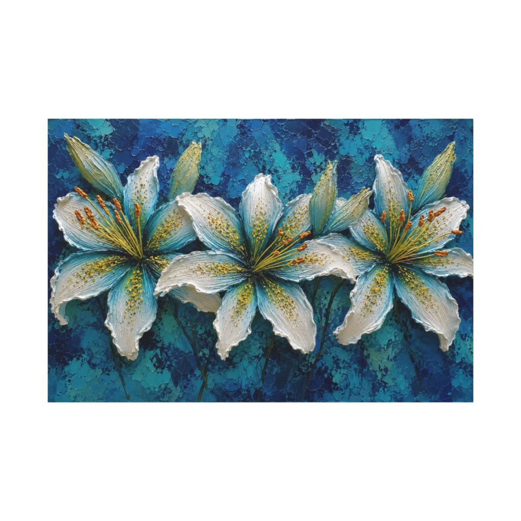 Blue Lily Floral Matte Canvas Wall Art - Stretched 1.25"