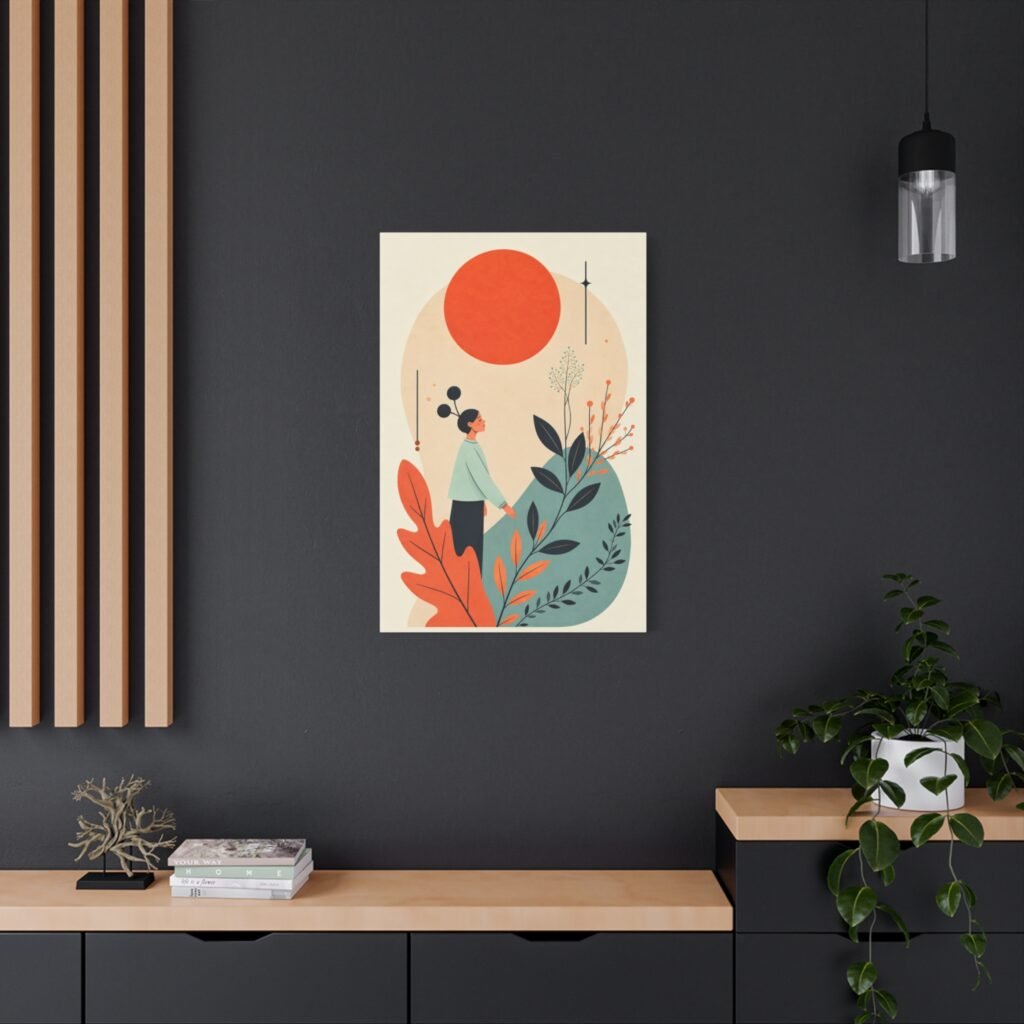 Botanical Sunset Matte Canvas Wall Art — Minimalist Nature Illustration