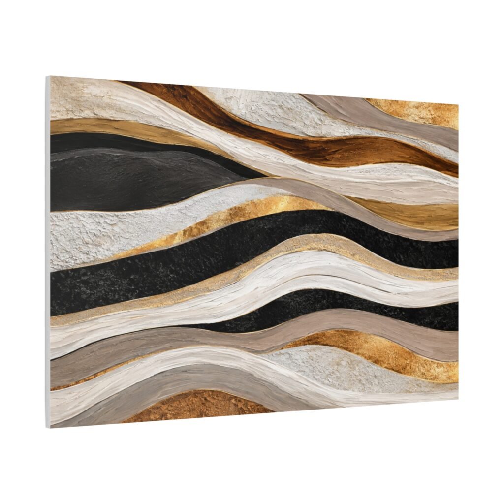 Abstract Wavy Gold & Black Matte Canvas Wall Art