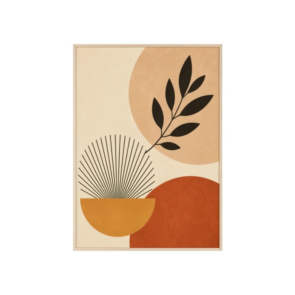 Boho Botanical Poster with Wooden Frame — Mid-Century Modern Wall Art