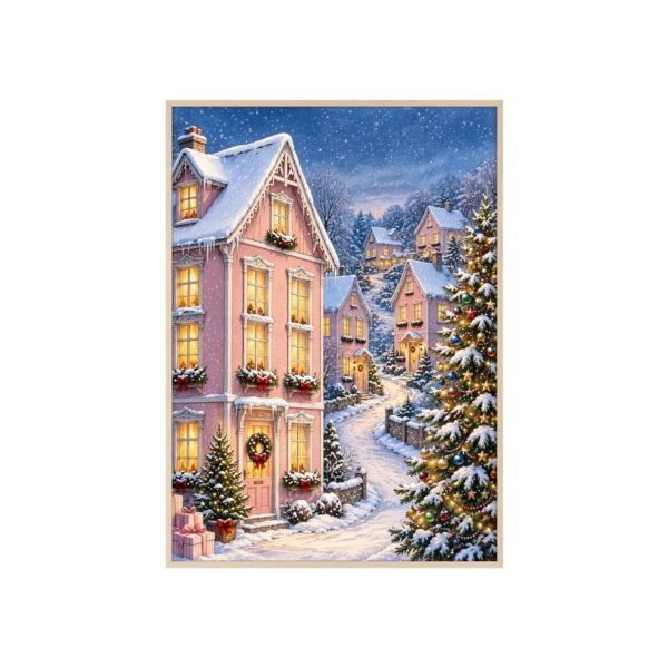 Framed Winter Village Christmas Poster – Snowy Holiday Street Wall Art - Image 1