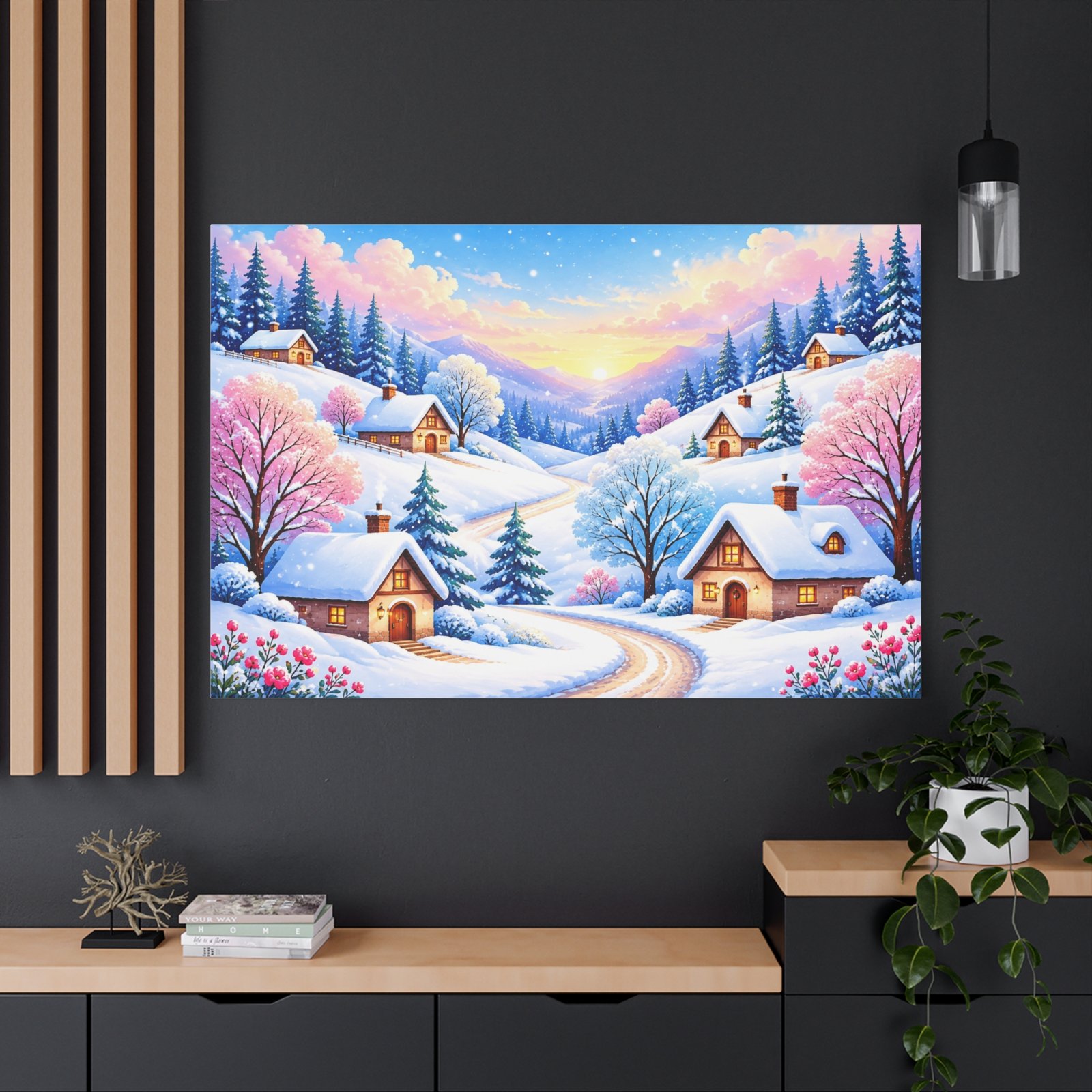 Winter Cottage Canvas Wall Art — Stretched Matte Landscape Print - Image 4