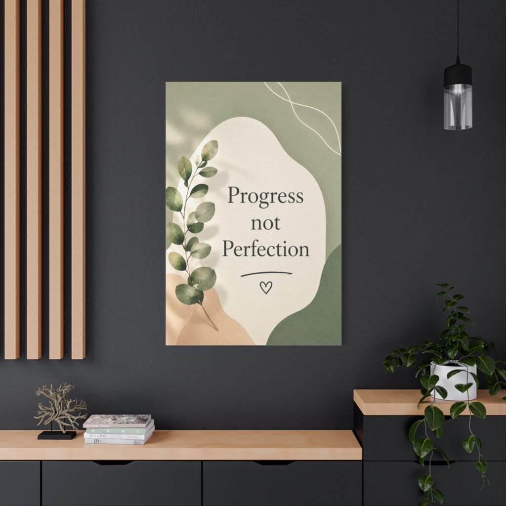 Progress Not Perfection Canvas Wall Art — Motivational Botanical Quote Print