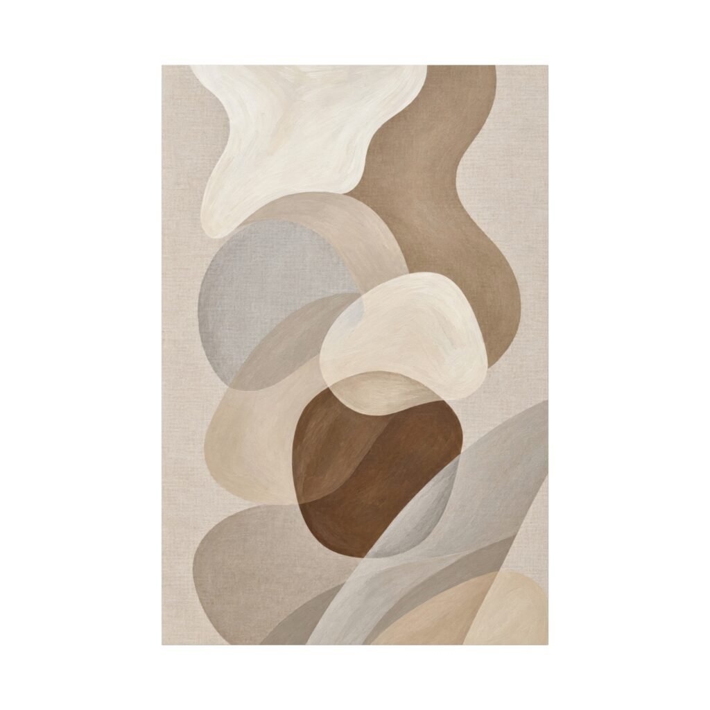 Neutral Abstract Canvas Art – Earth Tone Organic Shapes Matte Stretched Canvas