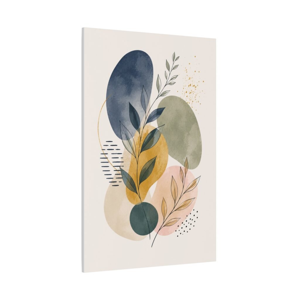 Abstract Botanical Canvas Wall Art – Modern Neutral Organic Shapes (Matte Stretched)