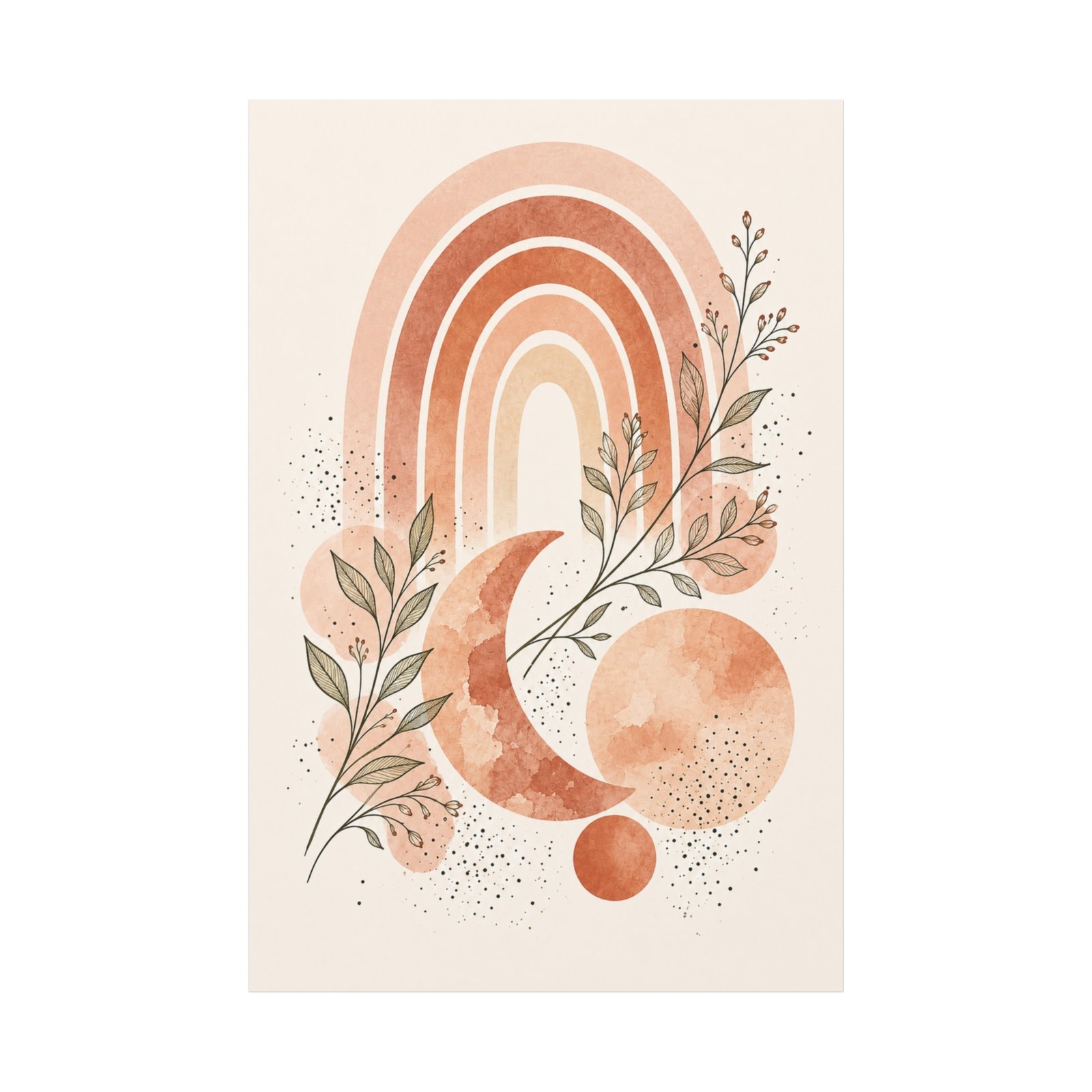 Boho Moon & Rainbow Canvas Wall Art — Earthy Botanical Nursery Decor - Image 2