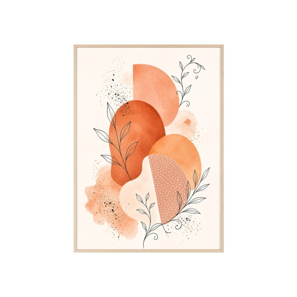 Boho Terracotta Botanical Poster with Wooden Frame