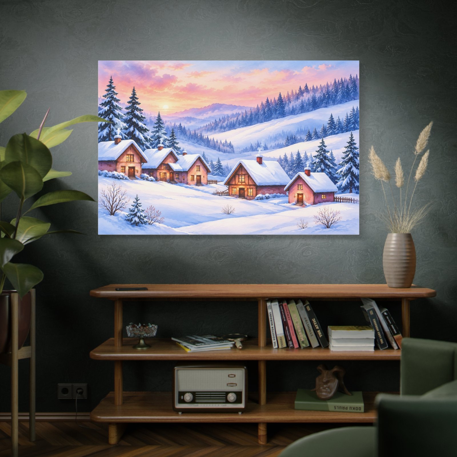 Winter Cabin Canvas Wall Art — Cozy Snowy Village Stretched Matte Print - Image 5