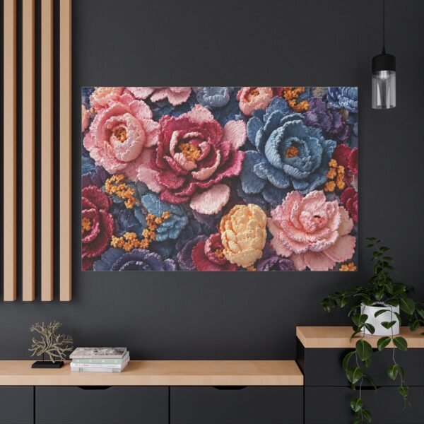 Floral Embroidery Canvas Print — Stretched Matte Wall Art - Image 4