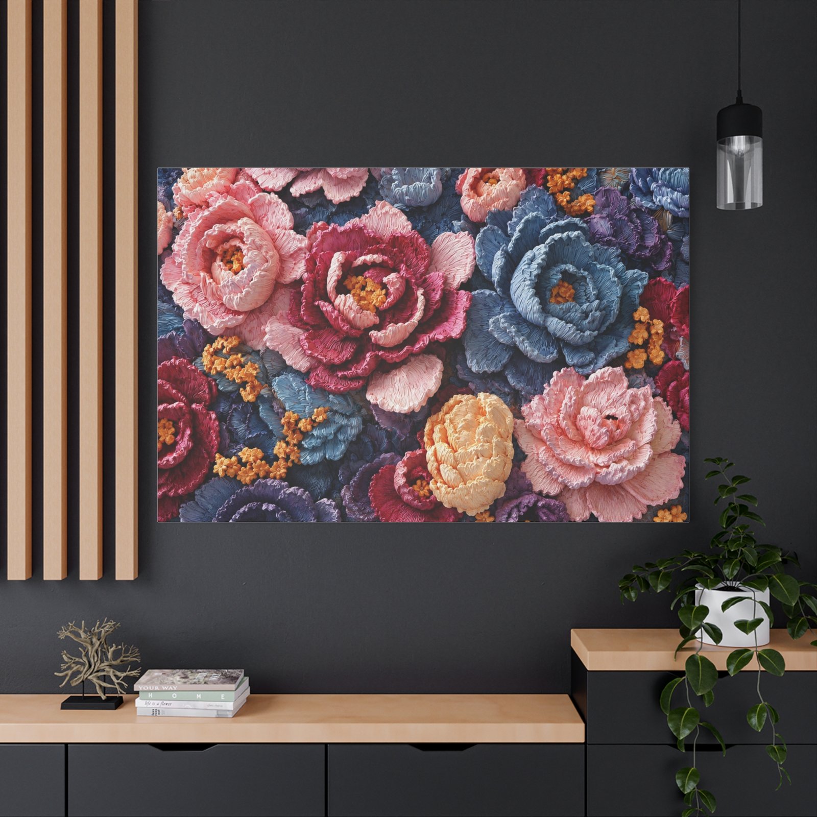 Floral Embroidery Canvas Print — Stretched Matte Wall Art - Image 4