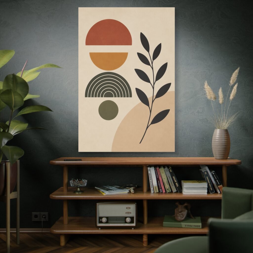 Abstract Botanical Canvas Wall Art — Mid-Century Geometric Print
