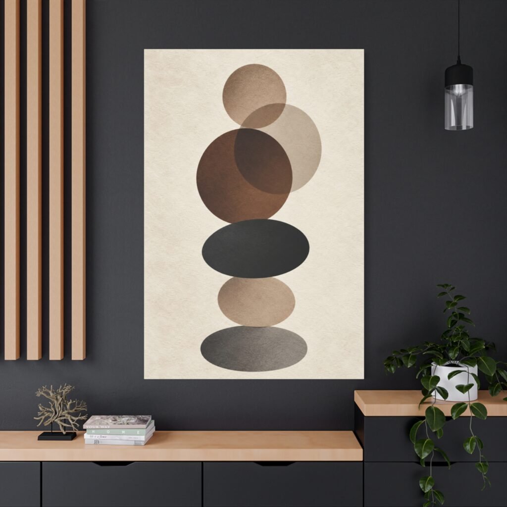 Abstract Neutral Stacked Circles Canvas — Minimalist Geometric Wall Art