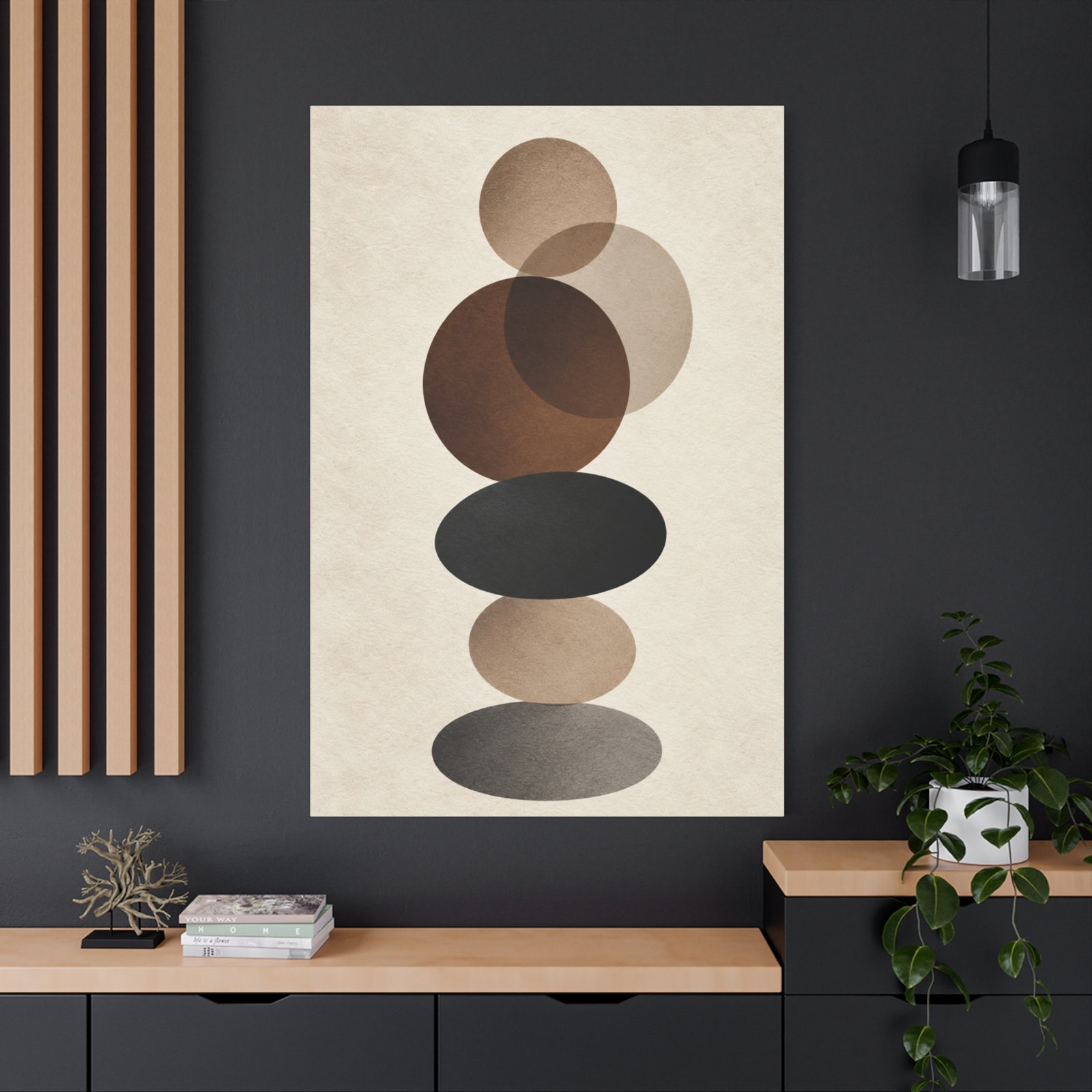Abstract Neutral Stacked Circles Canvas — Minimalist Geometric Wall Art - Image 4