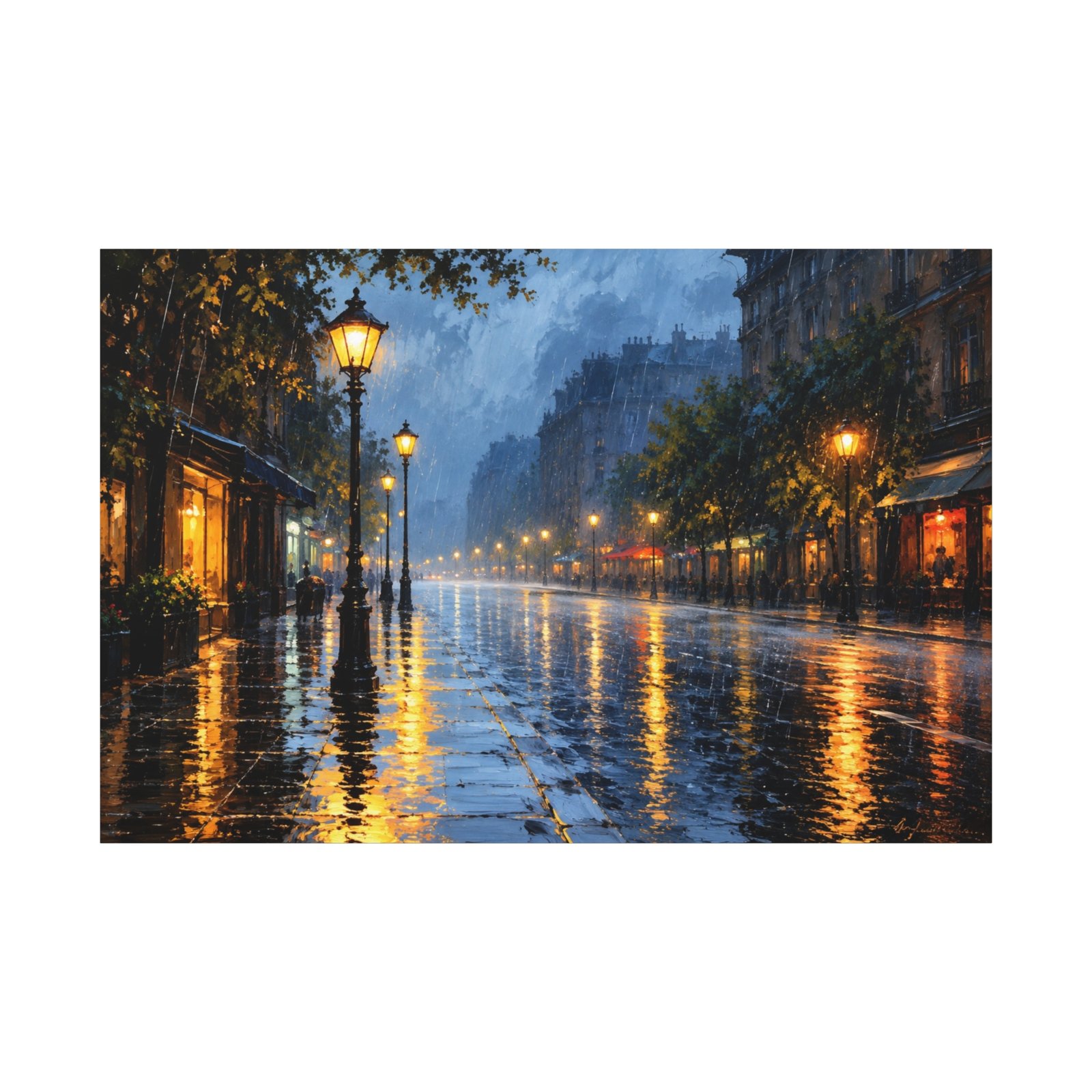 Rainy City Street Matte Canvas Print — Stretched 1.25" - Image 1