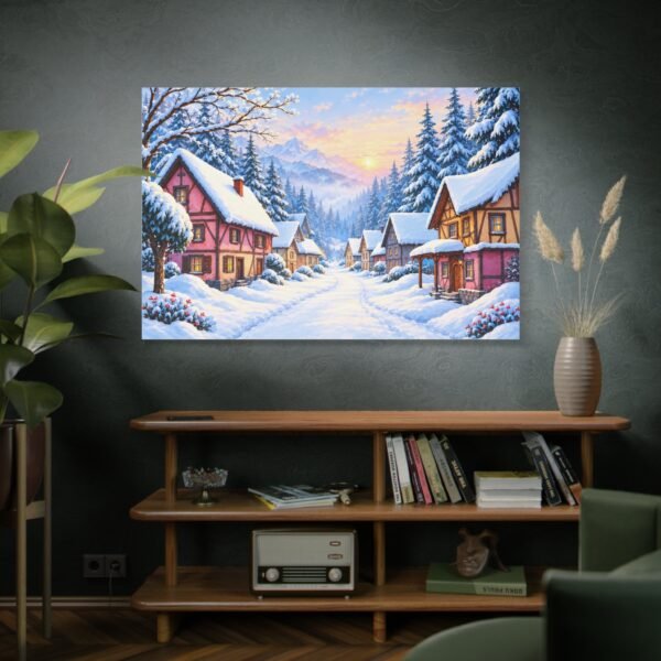 Winter Village Canvas Print — Snowy Sunset Cottage Wall Art - Image 5