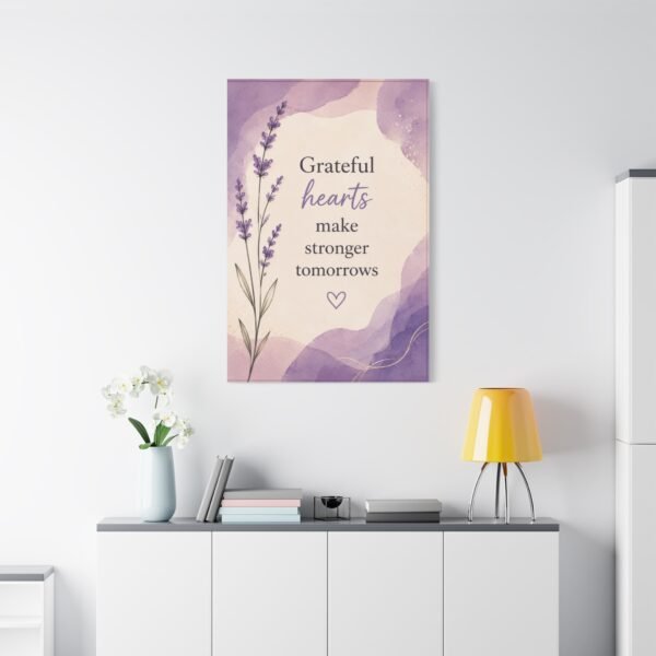 Grateful Hearts Lavender Canvas Wall Art – Inspirational Quote Stretched Matte Canvas - Image 1