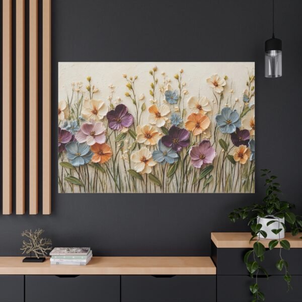Pastel Wildflower Garden Canvas Print — Stretched Matte Floral Wall Art - Image 4