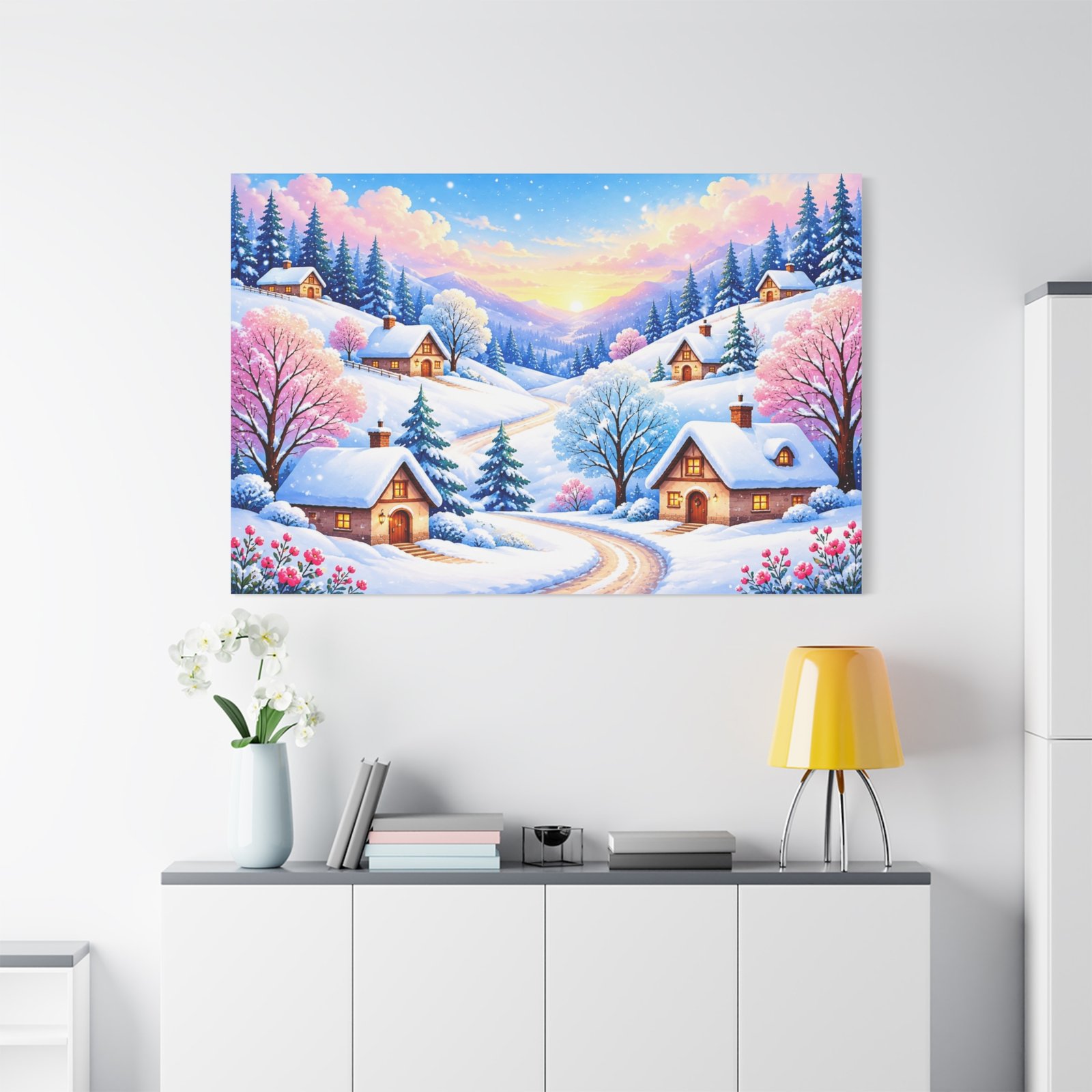 Winter Cottage Canvas Wall Art — Stretched Matte Landscape Print - Image 3