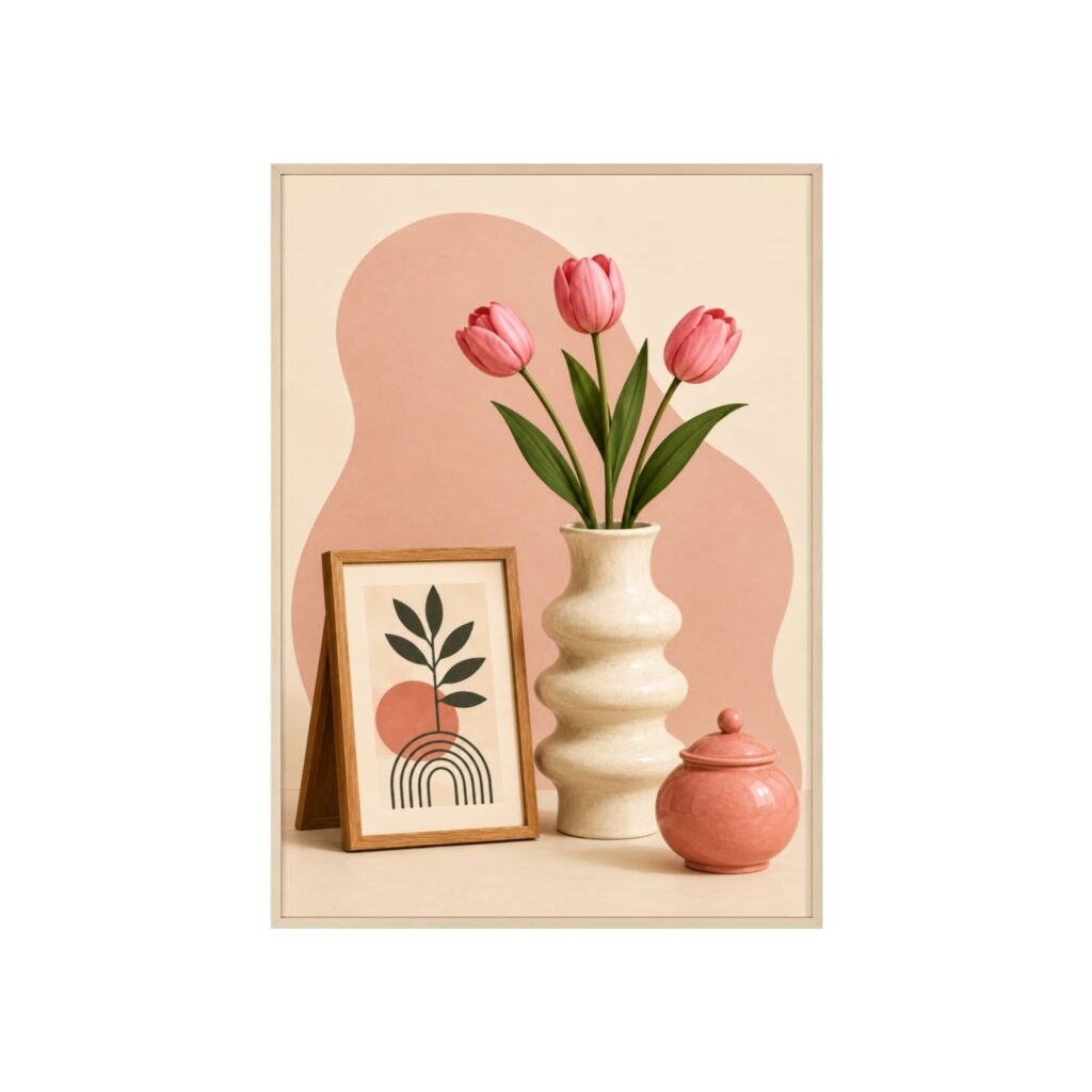 Framed Floral Poster – Pink Tulips Still Life Wall Art