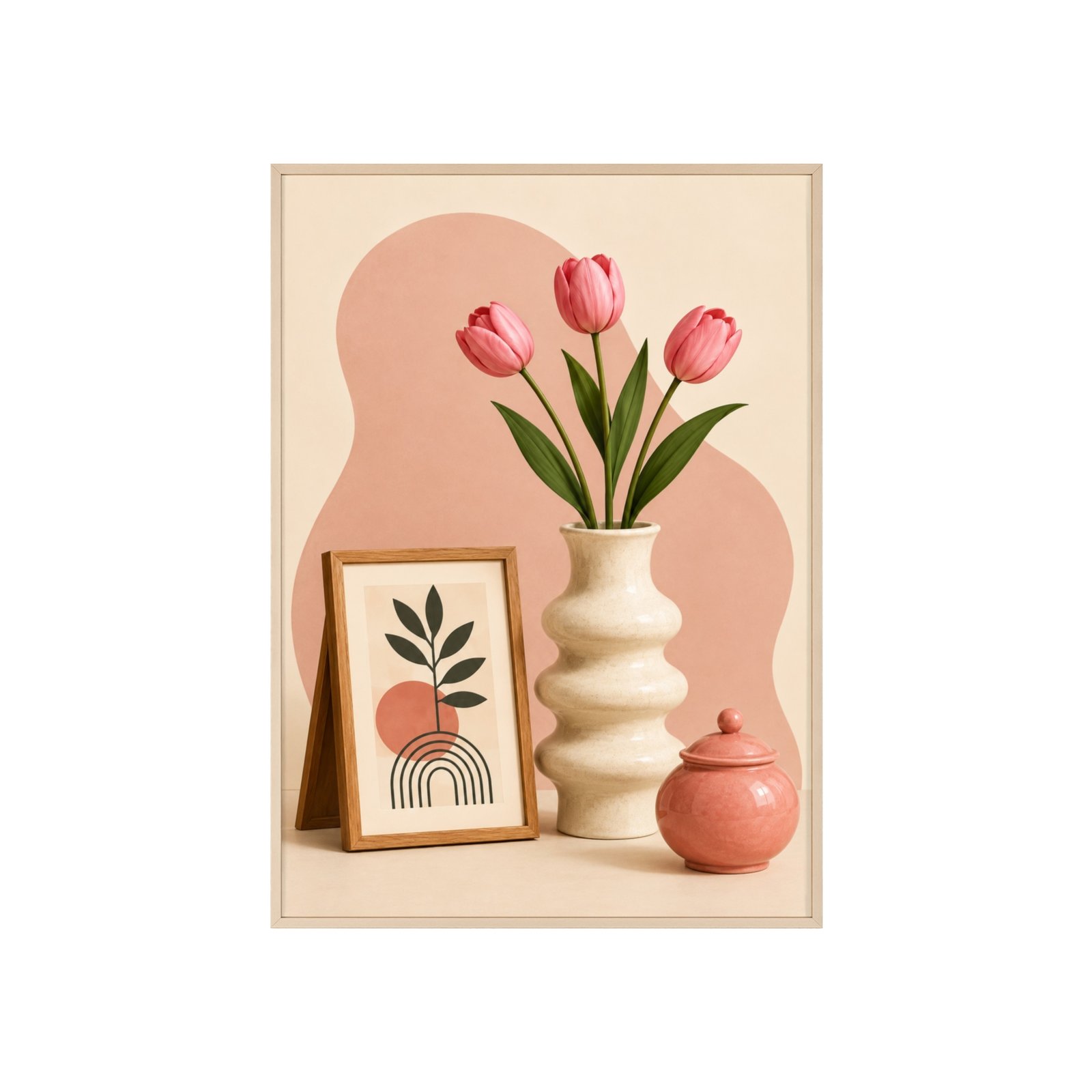 Framed Floral Poster – Pink Tulips Still Life Wall Art - Image 1
