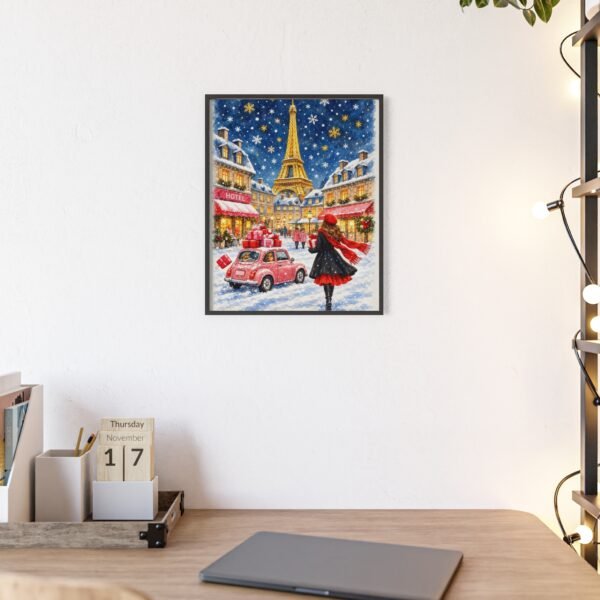 Paris Winter Holiday Poster with Wooden Frame — Eiffel Tower Christmas Street Scene - Image 32