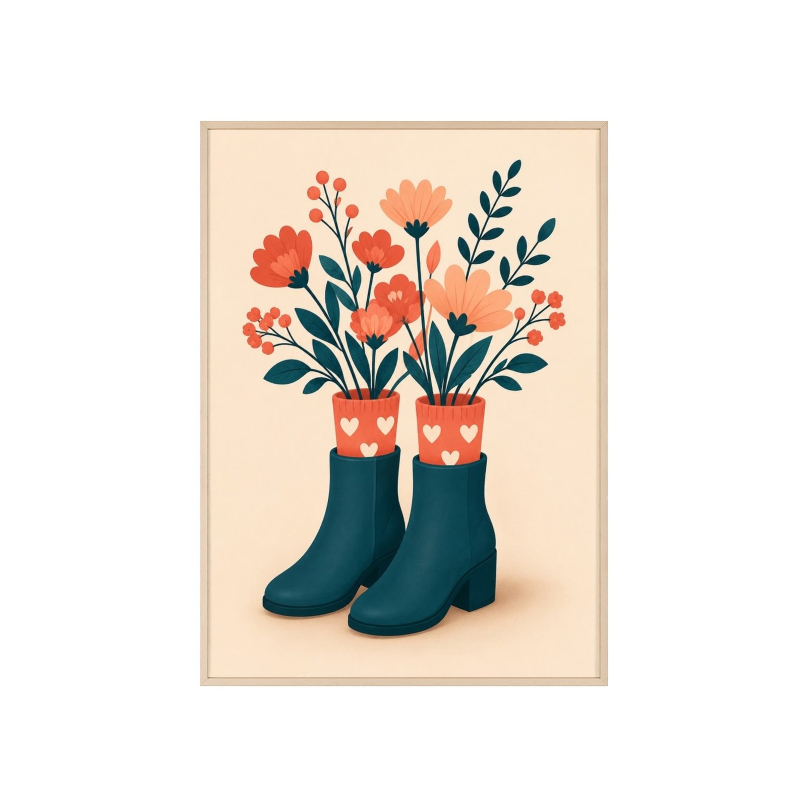 Framed Floral Boots Print — Rustic Botanical Wall Art Poster - Image 1