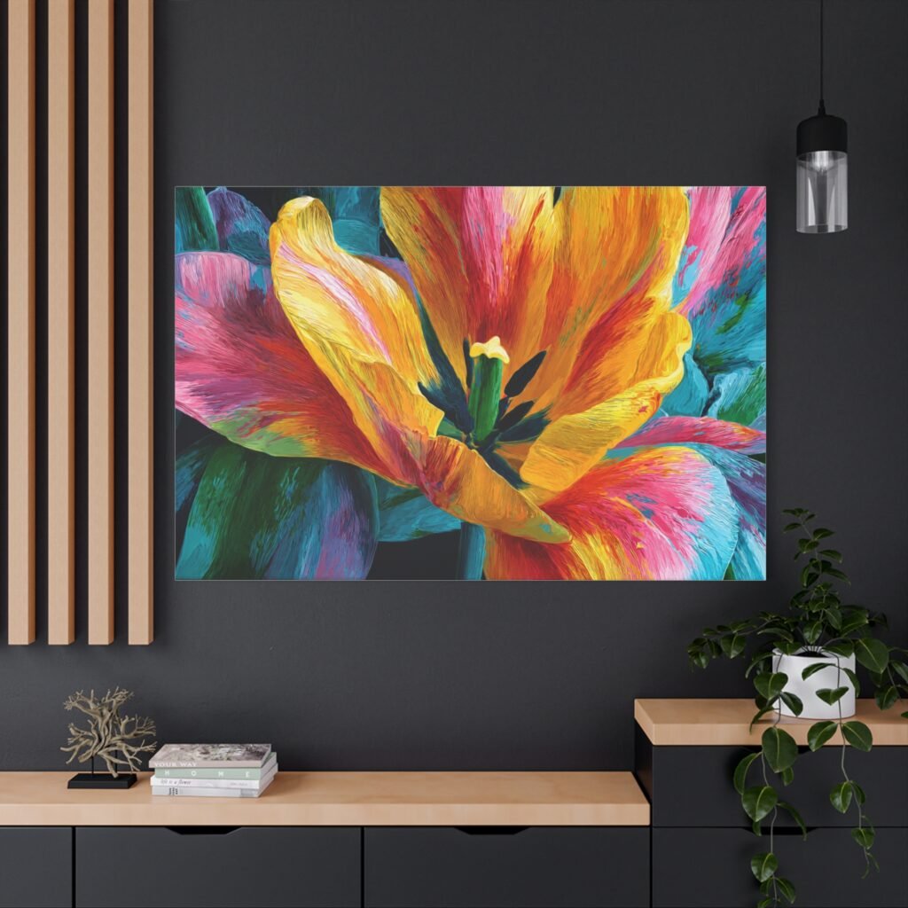 Vibrant Tulip Matte Canvas Wall Art — Colorful Floral Stretched Canvas