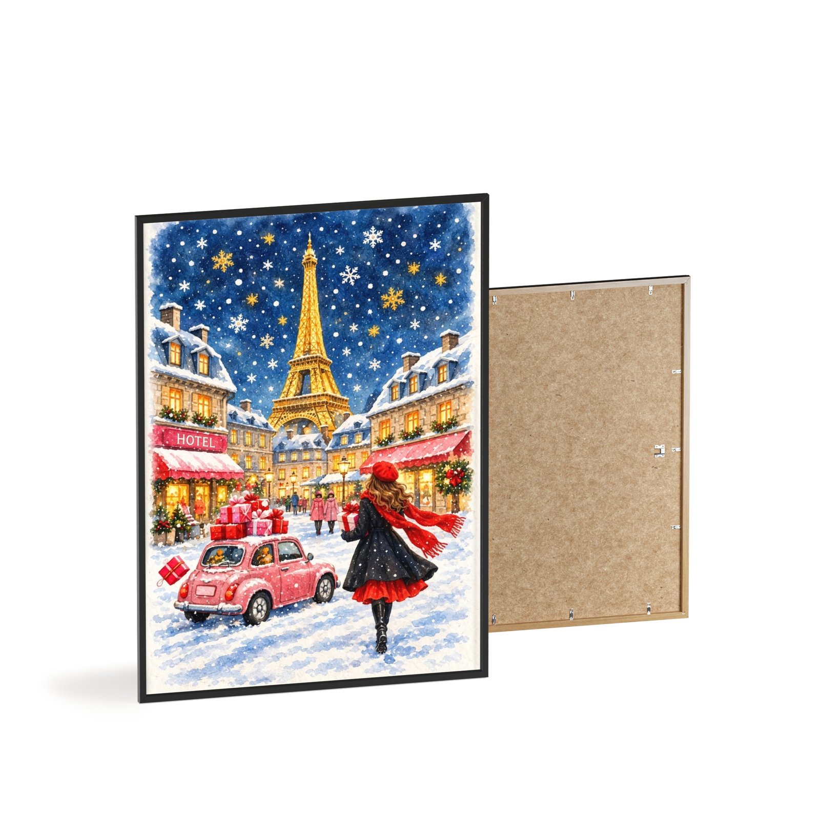 Paris Winter Holiday Poster with Wooden Frame — Eiffel Tower Christmas Street Scene - Image 54