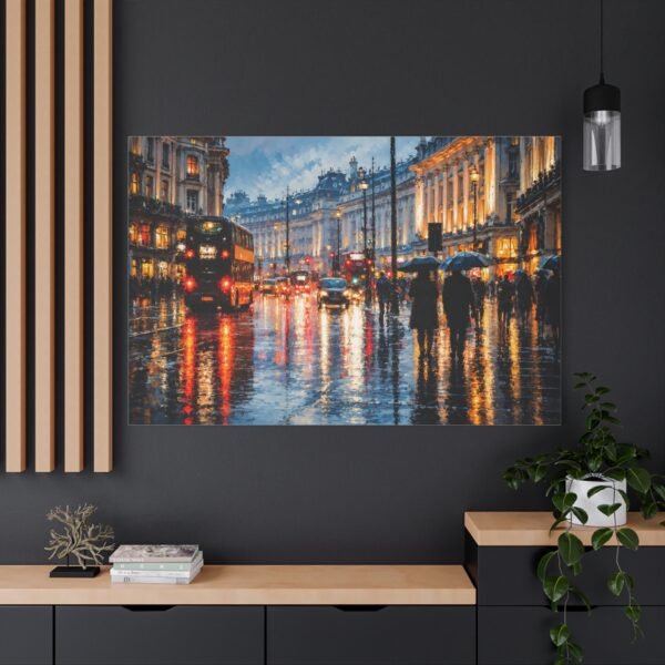 London Rain Street Scene Matte Stretched Canvas (1.25") - Image 4