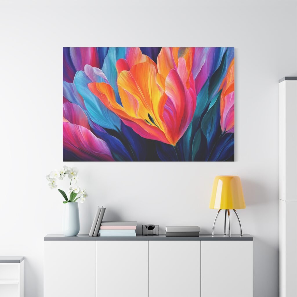 Vibrant Abstract Floral Matte Canvas Print — Colorful Petal Wall Art (Stretched)