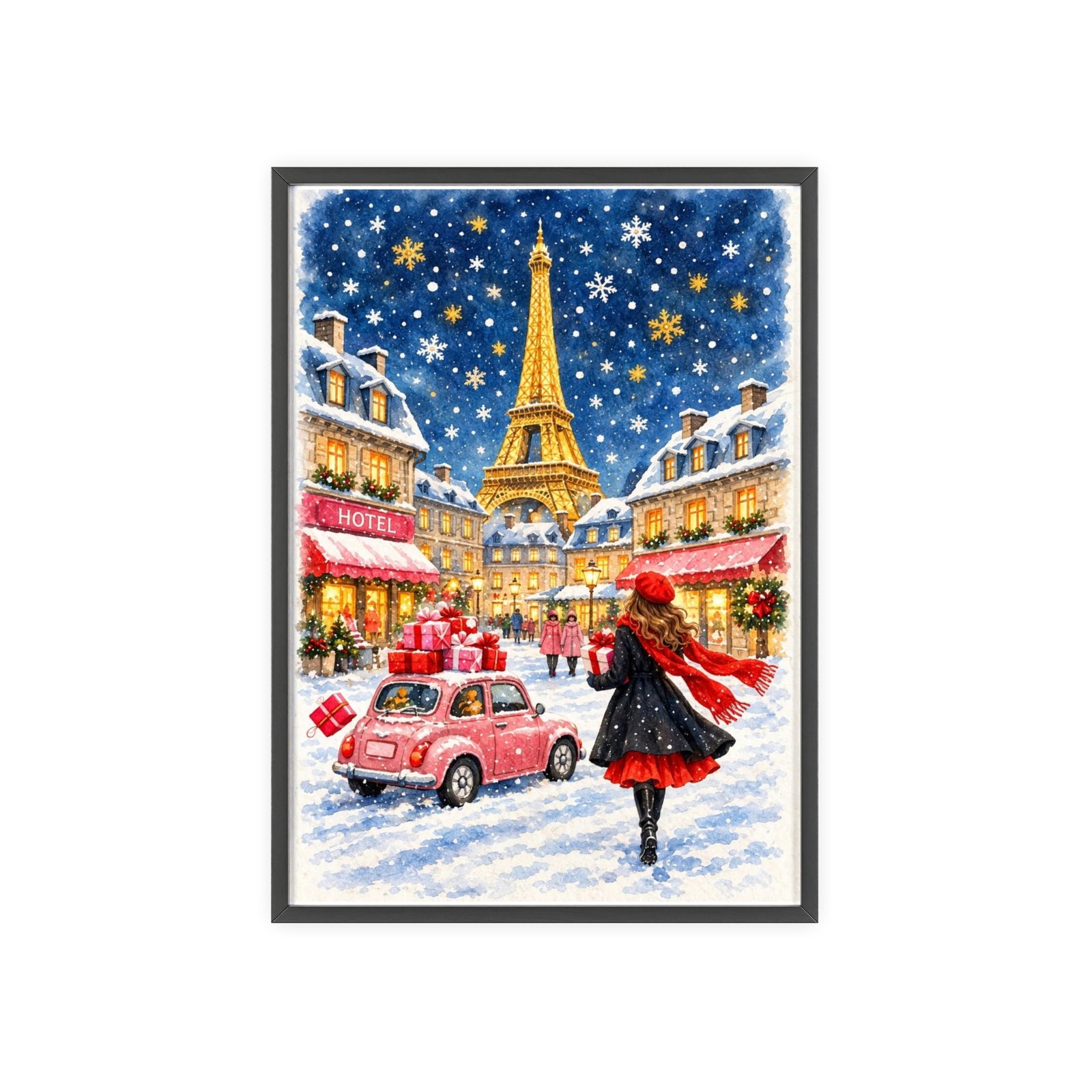 Paris Winter Holiday Poster with Wooden Frame — Eiffel Tower Christmas Street Scene - Image 73