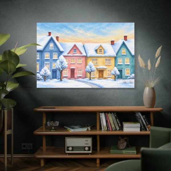 Winter Cottage Row Matte Canvas Wall Art — Stretched 1.25" - Image 5