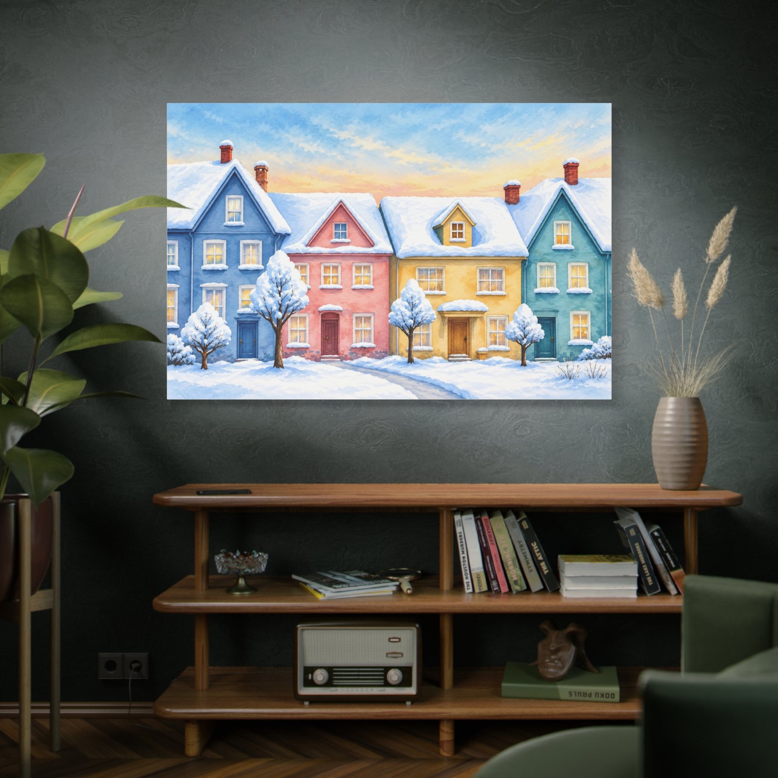 Winter Cottage Row Matte Canvas Wall Art — Stretched 1.25" - Image 5
