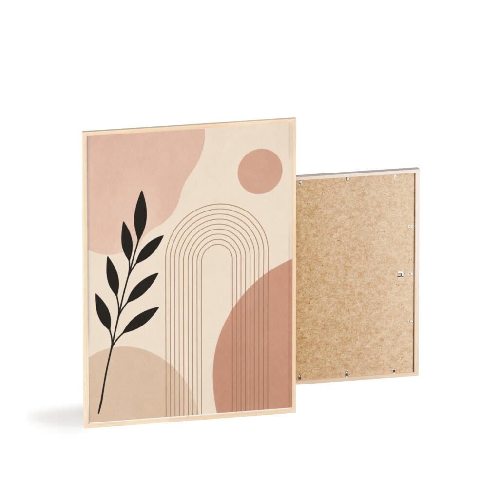 Abstract Boho Arch Poster with Wooden Frame — Minimalist Earth-Tone Wall Art