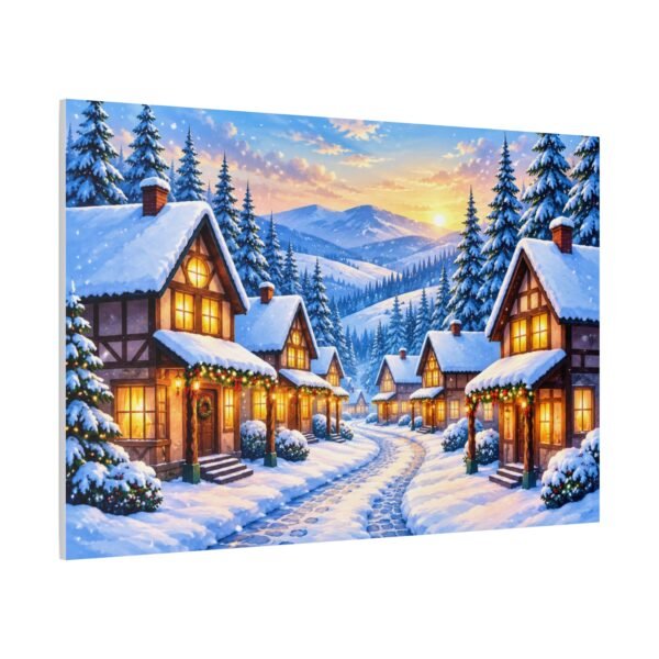 Winter Village Matte Canvas Print — Snowy Cottage Landscape Wall Art - Image 2