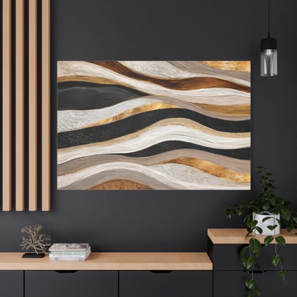 Abstract Wavy Gold & Black Matte Canvas Wall Art - Image 4
