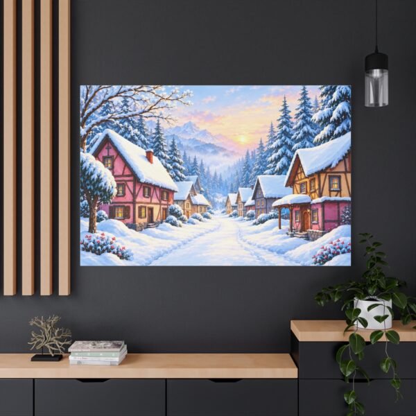 Winter Village Canvas Print — Snowy Sunset Cottage Wall Art - Image 4
