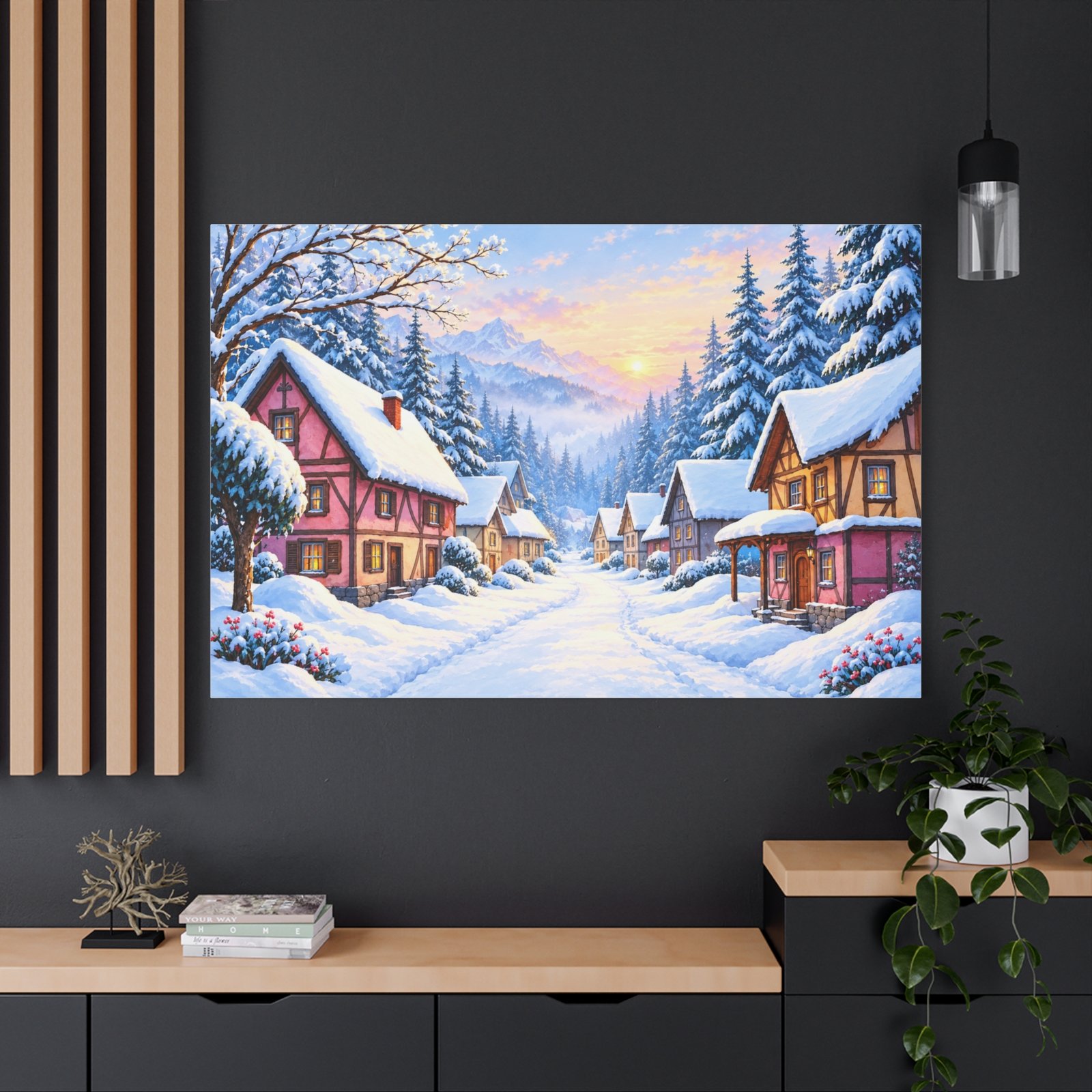 Winter Village Canvas Print — Snowy Sunset Cottage Wall Art - Image 4