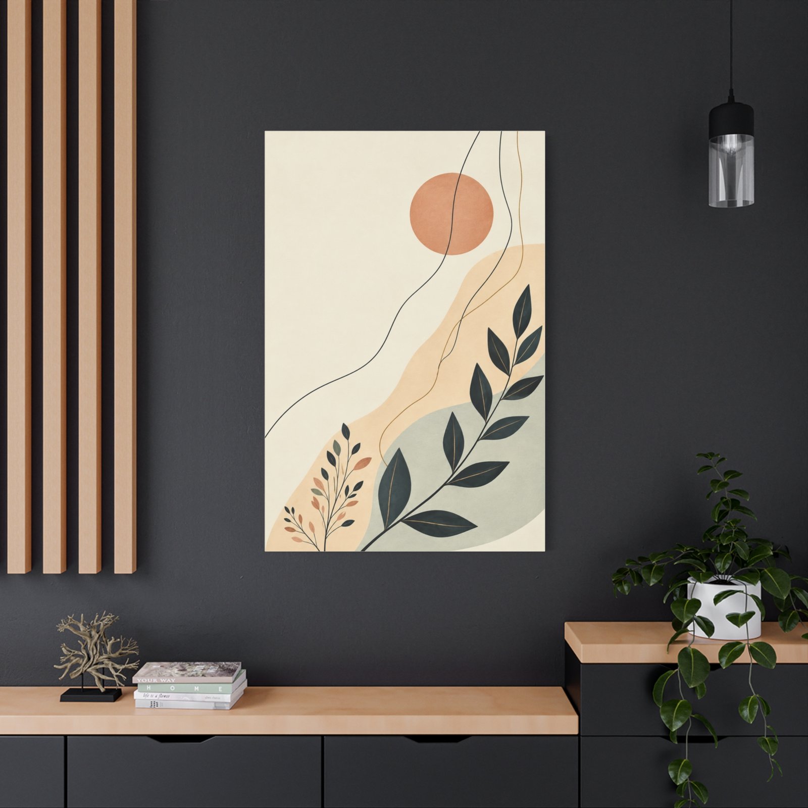 Abstract Botanical Canvas Wall Art — Minimal Sun & Leaf Matte Stretched Canvas - Image 4
