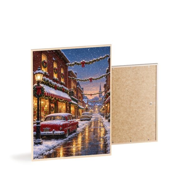 Christmas Snowy Street Poster with Wooden Frame – Vintage Holiday Wall Art - Image 4