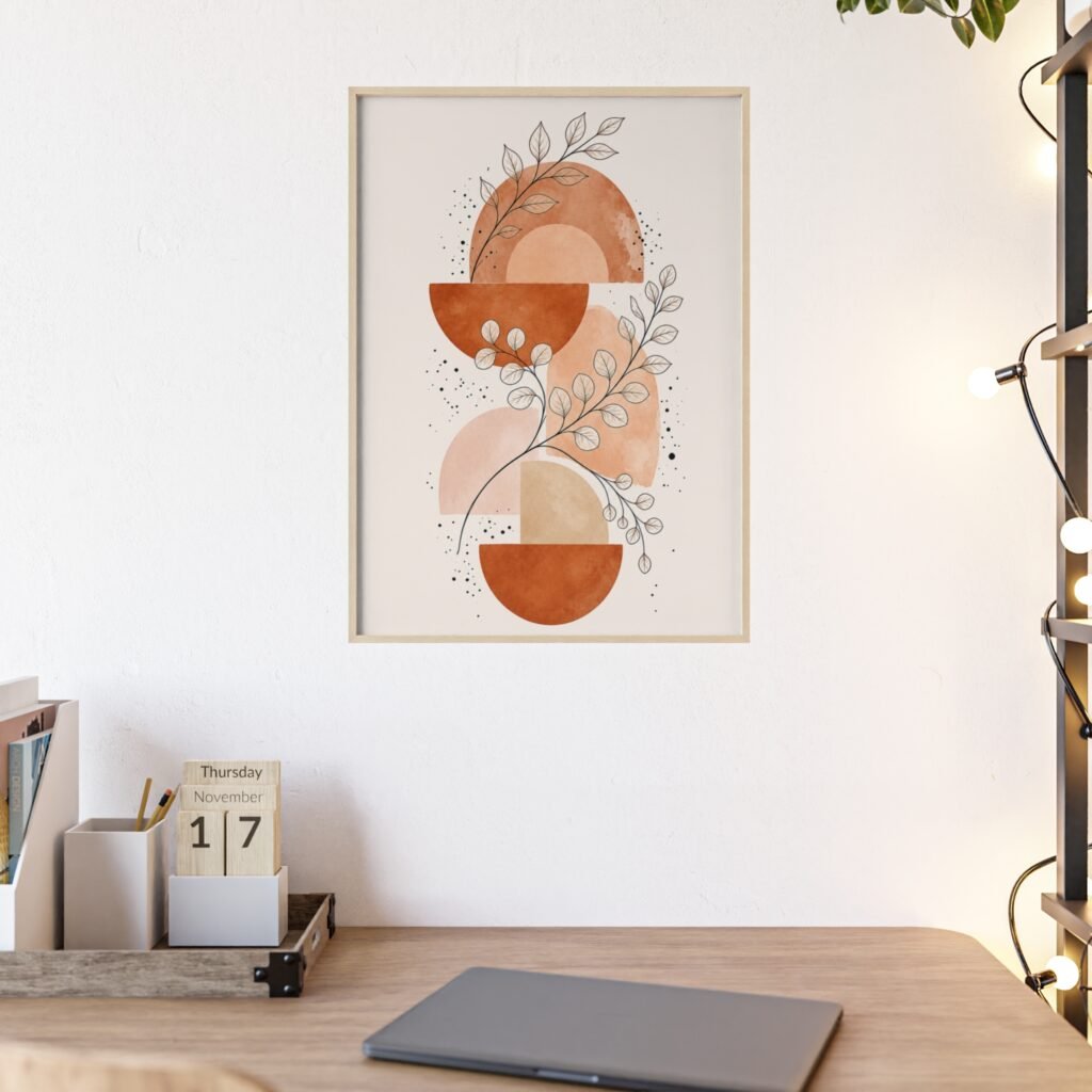 Boho Terracotta Botanical Poster with Wooden Frame