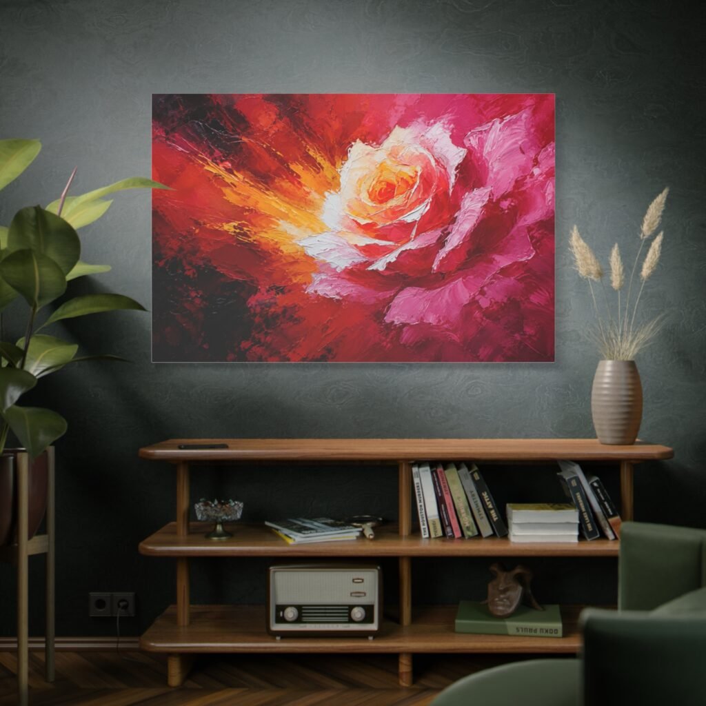 Abstract Rose Explosion Matte Canvas Wall Art - Vibrant Floral Painting