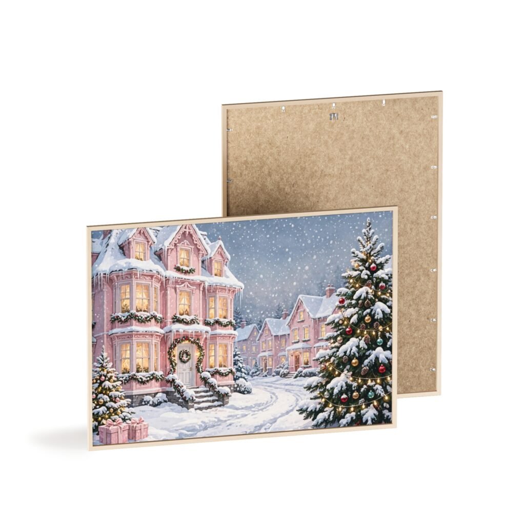 Christmas Winter Village Poster with Wooden Frame