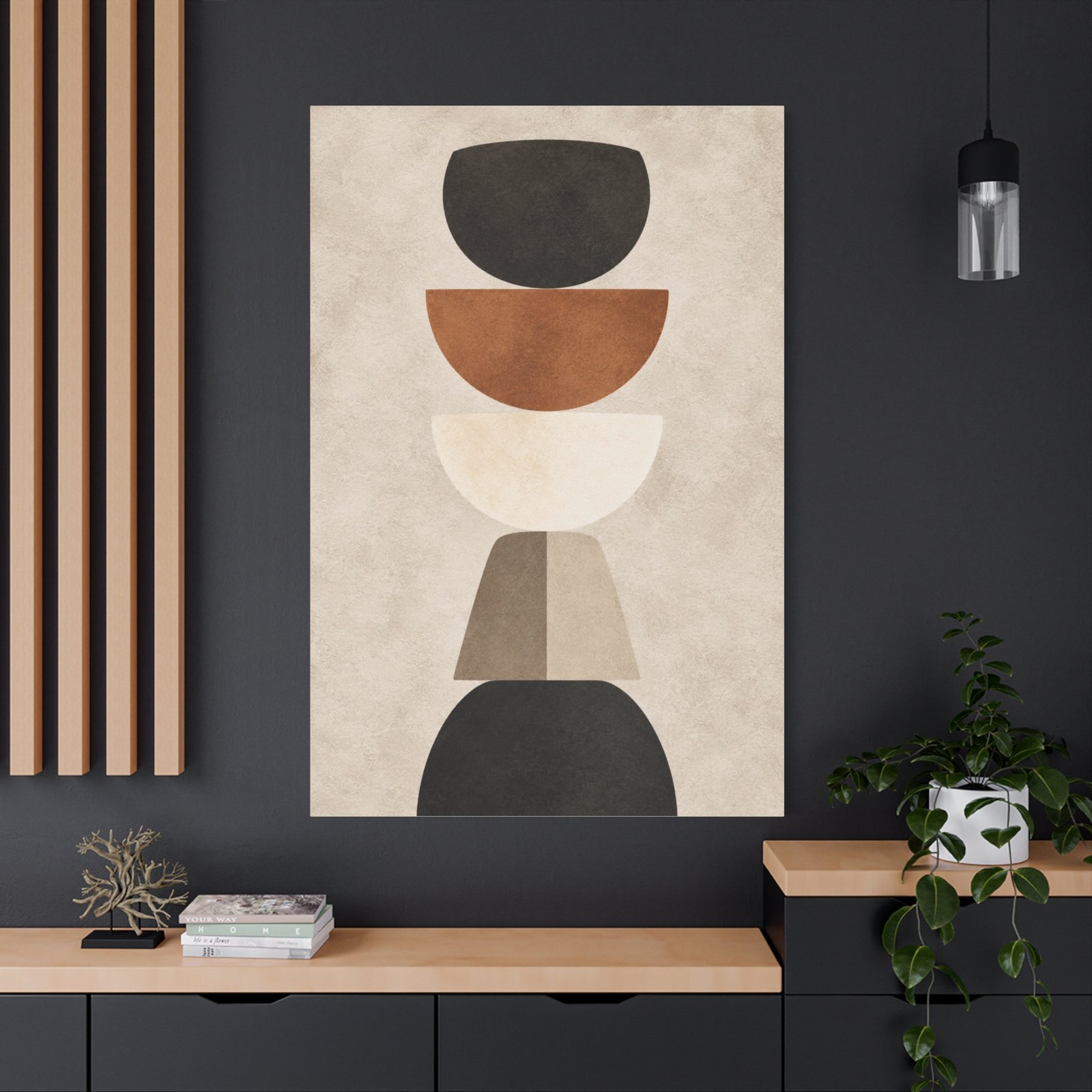 Abstract Earth Tone Stacked Shapes Canvas - Image 4