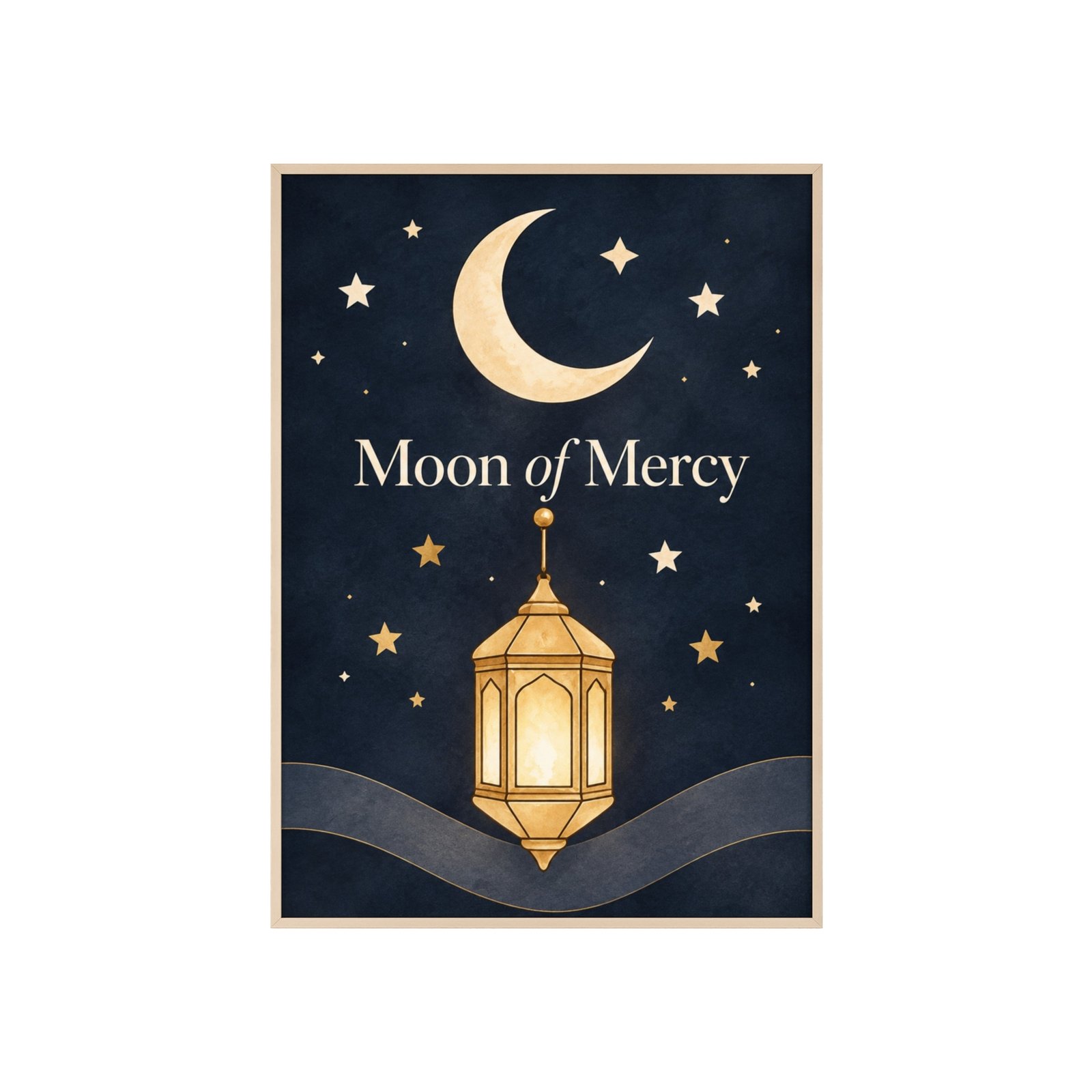Moon of Mercy Ramadan Poster with Wooden Frame — Islamic Crescent & Lantern Wall Art - Image 3