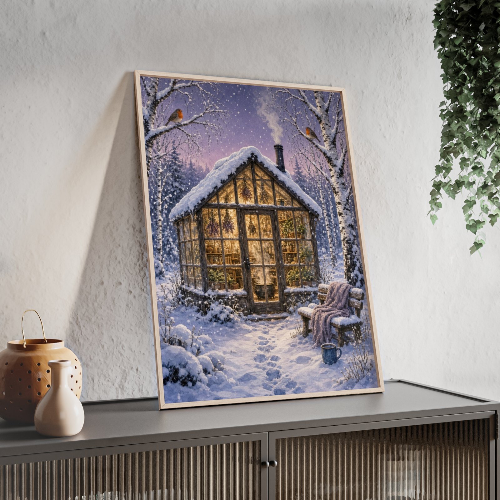 Winter Cottage Framed Poster — Cozy Snowy Greenhouse Wall Art - Image 2