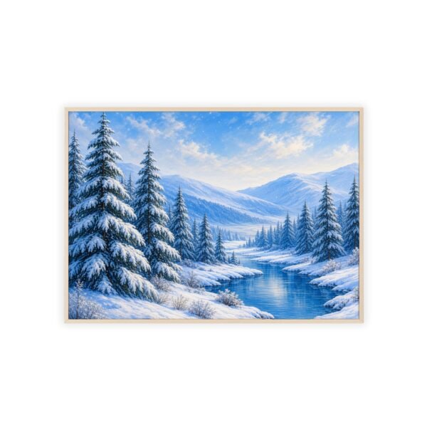 Framed Winter Landscape Poster — Snowy Pine Forest River Wall Art - Image 3