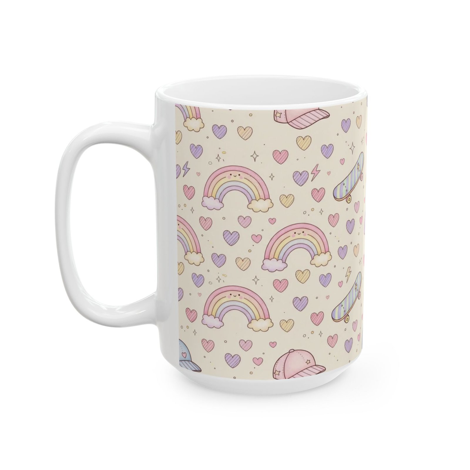 Cute Pastel Pattern Mug — Rainbow, Sneakers & Hearts Ceramic Coffee Cup (11oz/15oz) - Image 7